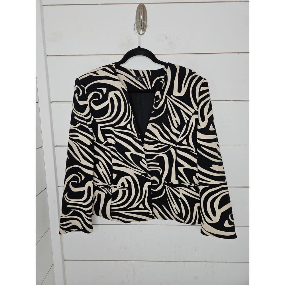 Sandra size 16 tan & black abstract fitted blazer